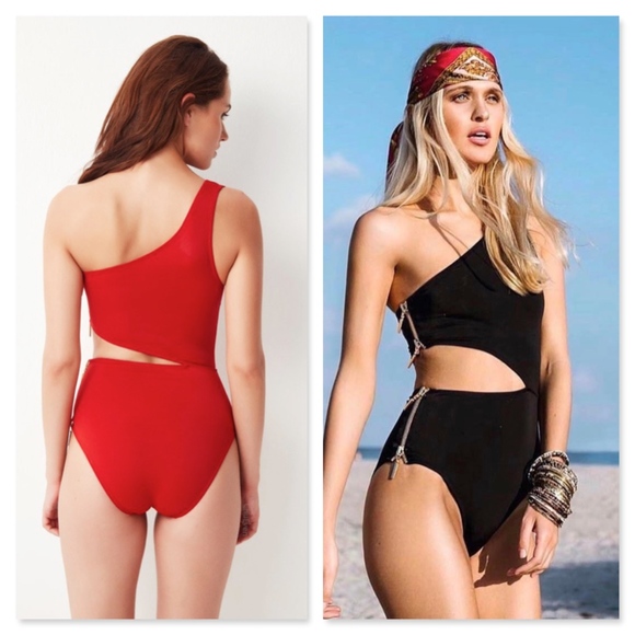 One Shoulder Zip One Piece Monokini Swimsuit - Picture 2 of 9
